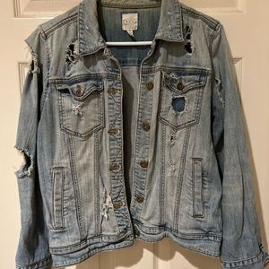 Leith Distressed Denim Jacket. Light colored denim. Size XS